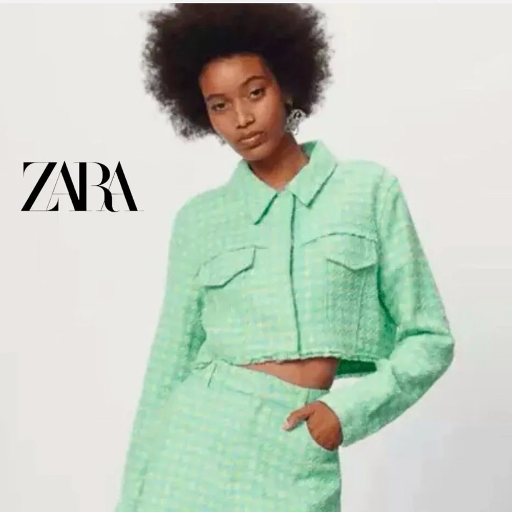 ZARA Tween Herringbone Cropped Jacket - Picture 4 of 10